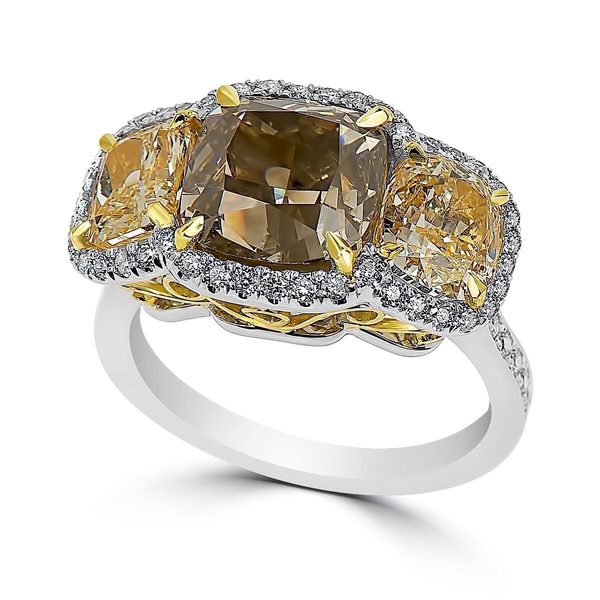 Lady’s 5.04ct Fancy Grayish Orangy Yellow Diamond Ring (8.21ct TW)