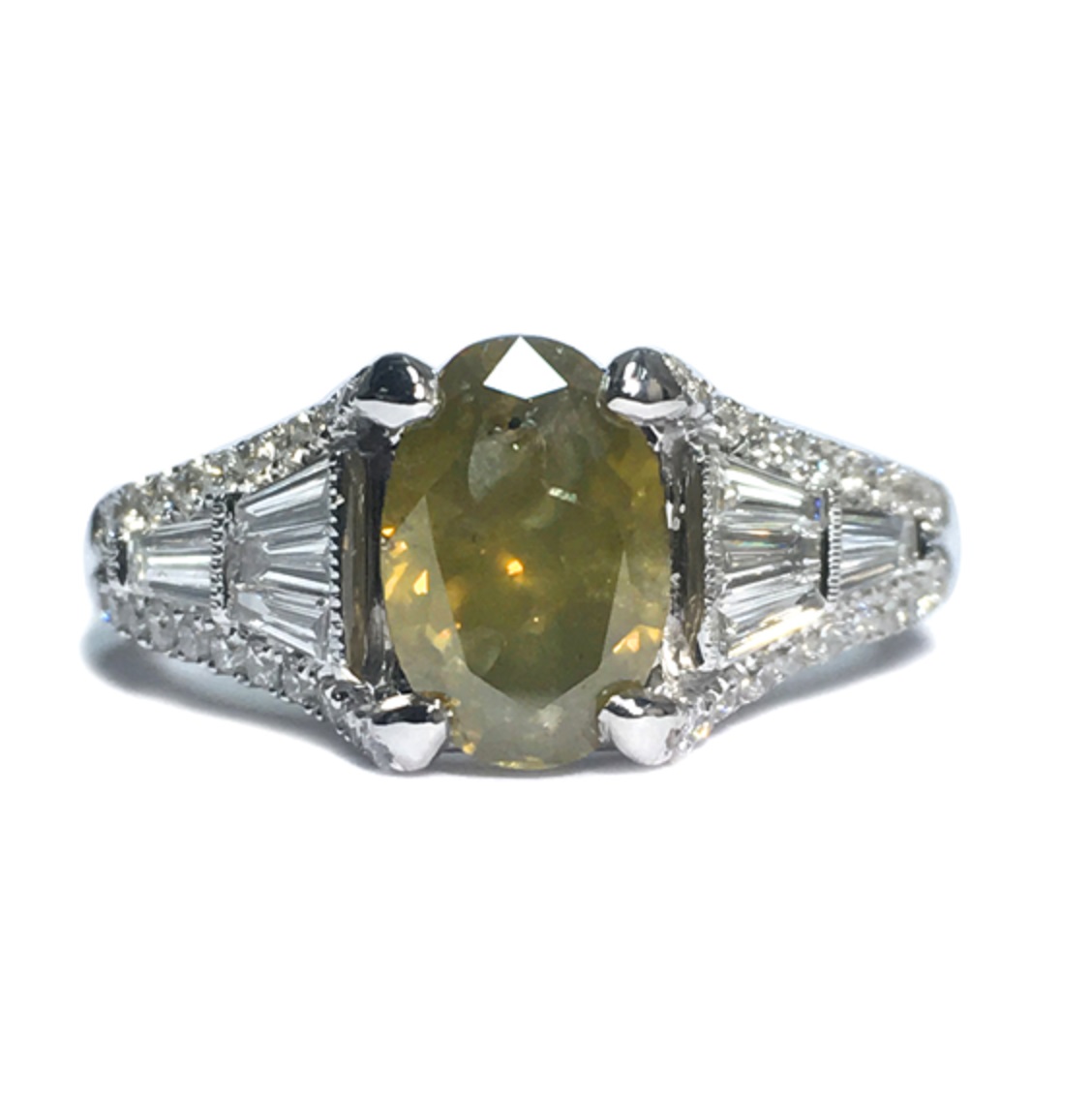 Lady’s 1.59ct Fancy Deep Yellowish Grayish Green Diamond Ring (2.33ct TW)