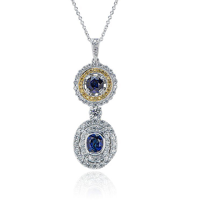 1.53ct TW Vivid / Royal Blue Sapphire & Mixed Diamond Pendant (Approximately 2.97ct TW)