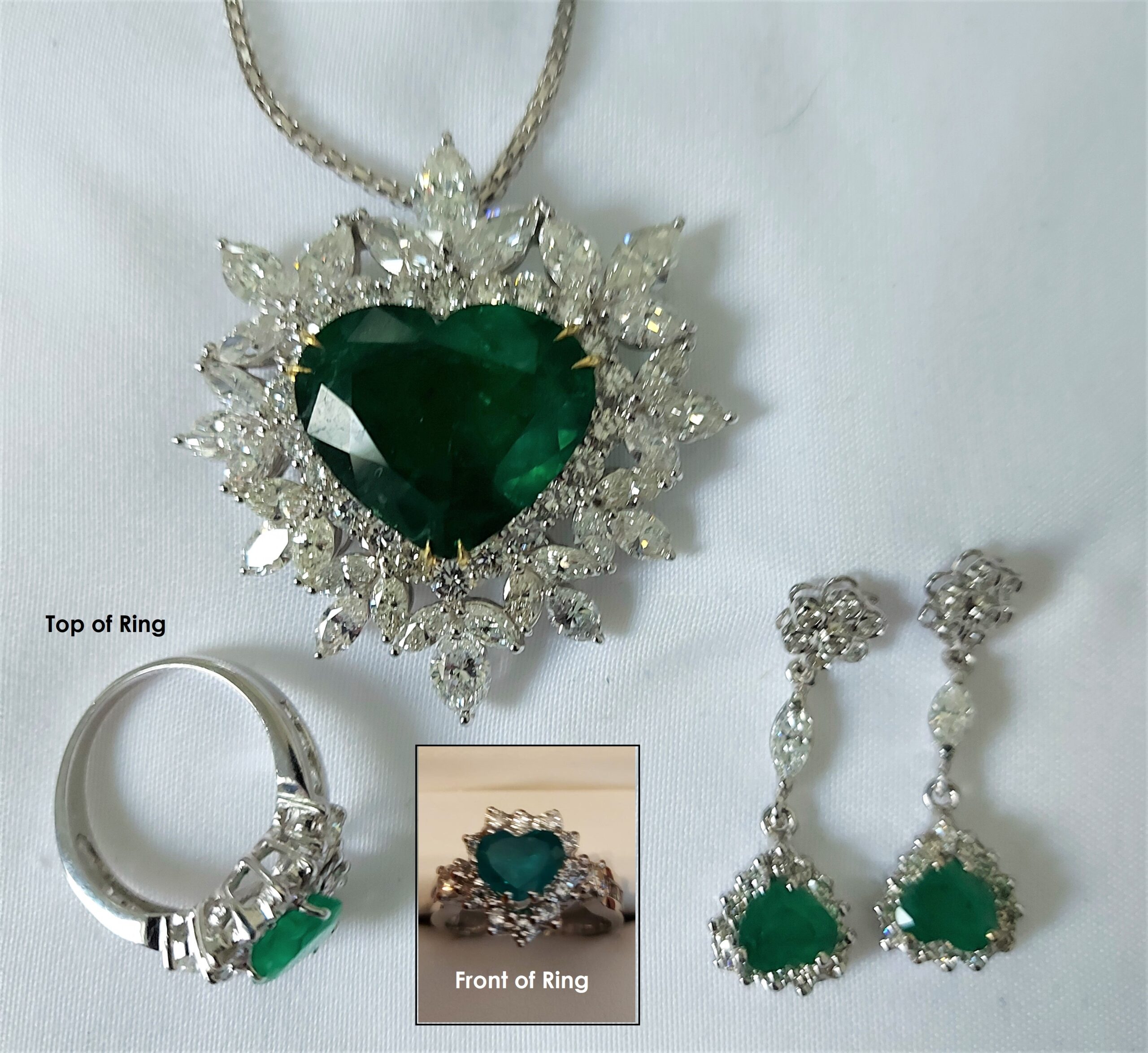Emerald & Diamond Necklace, Ring & Earrings Set (35.68ct TW)