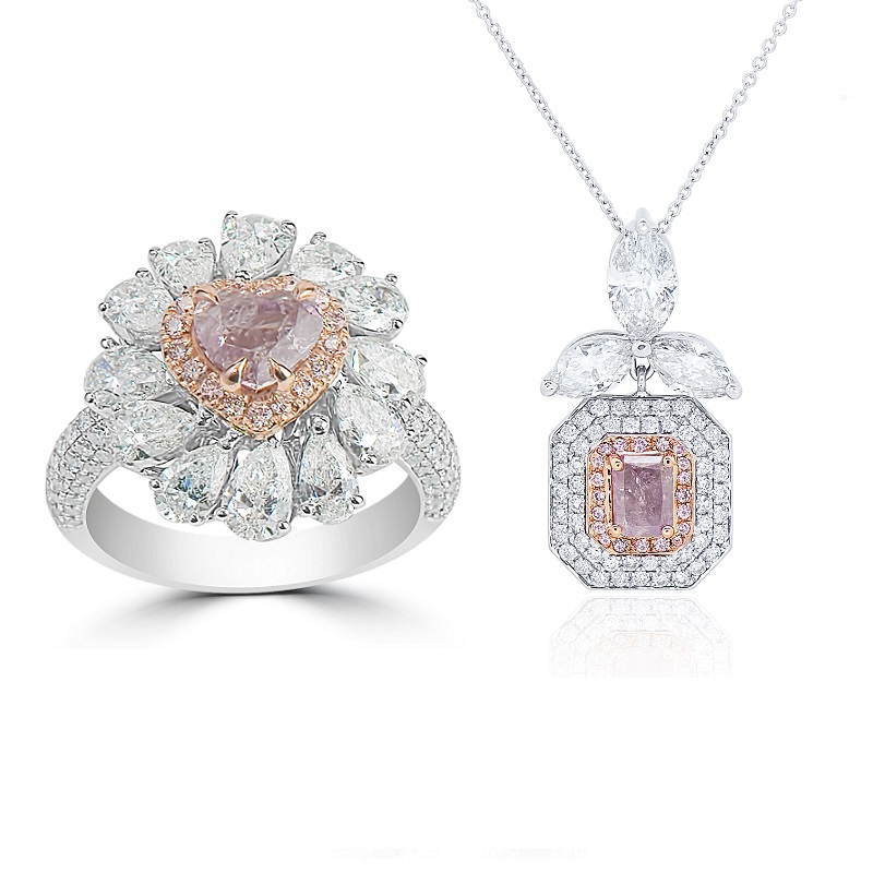Mixed Fancy Brownish Purplish Pink Diamond Ring & Pendant Set (8.09ct TW)
