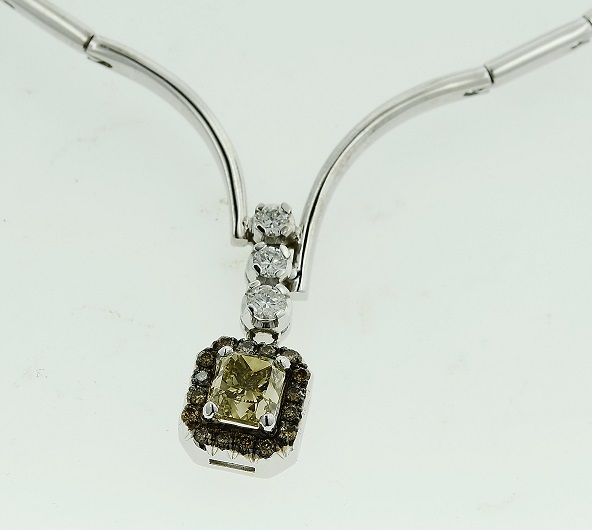 1.35ct Fancy Dark Grey Greenish Yellow Diamond Necklace