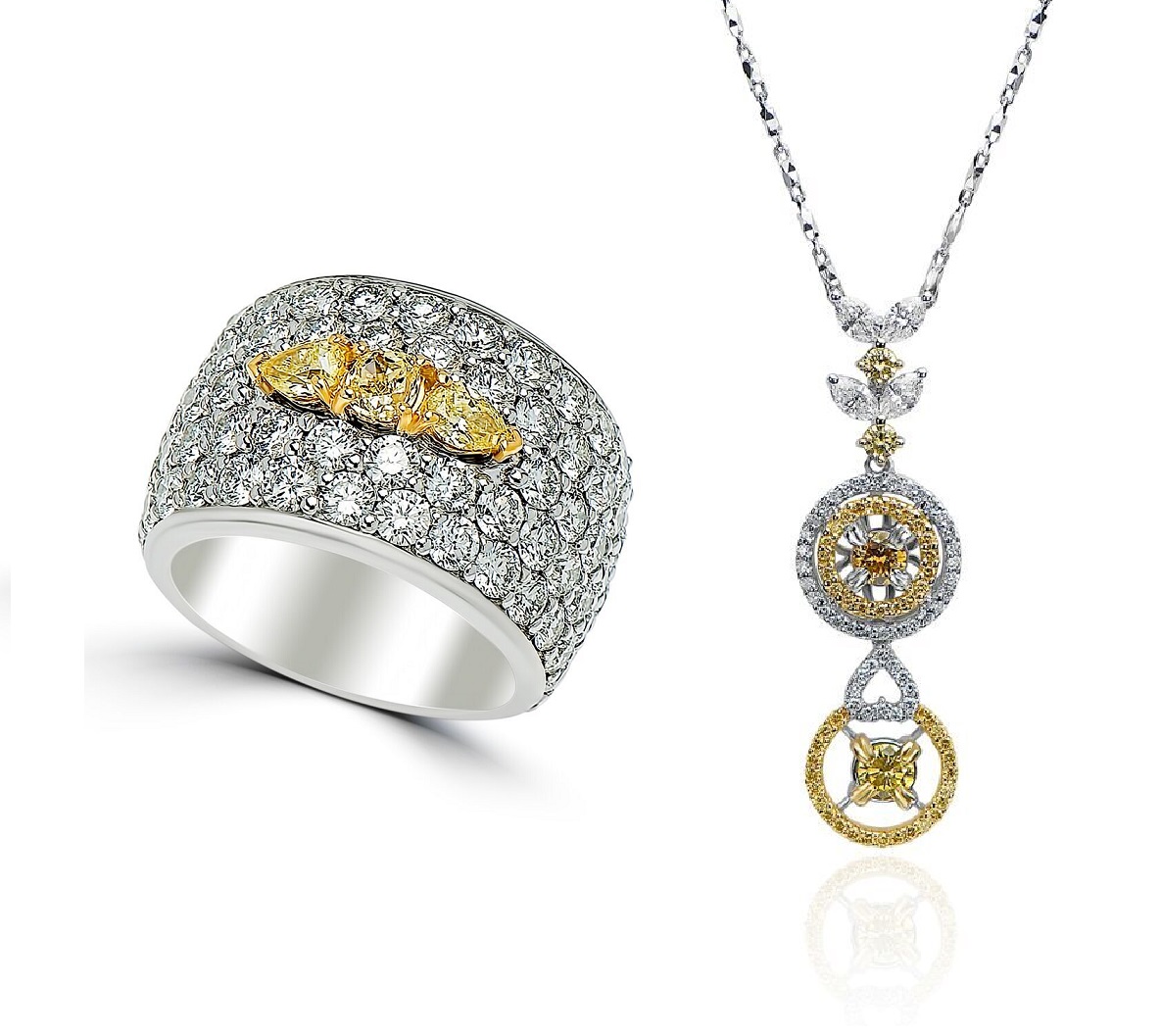 Mixed Fancy Vivid & Intense Yellow Diamond Ring & Pendant Set