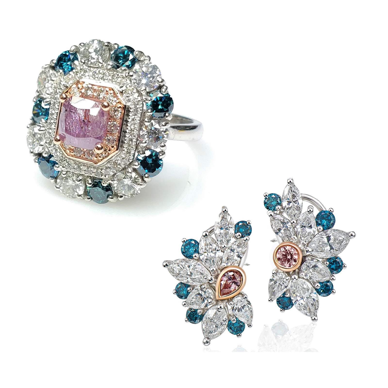 Fancy Pink-Purple Diamond Ring & Argyle Pink Diamond Earrings Set (12.63ct TW)