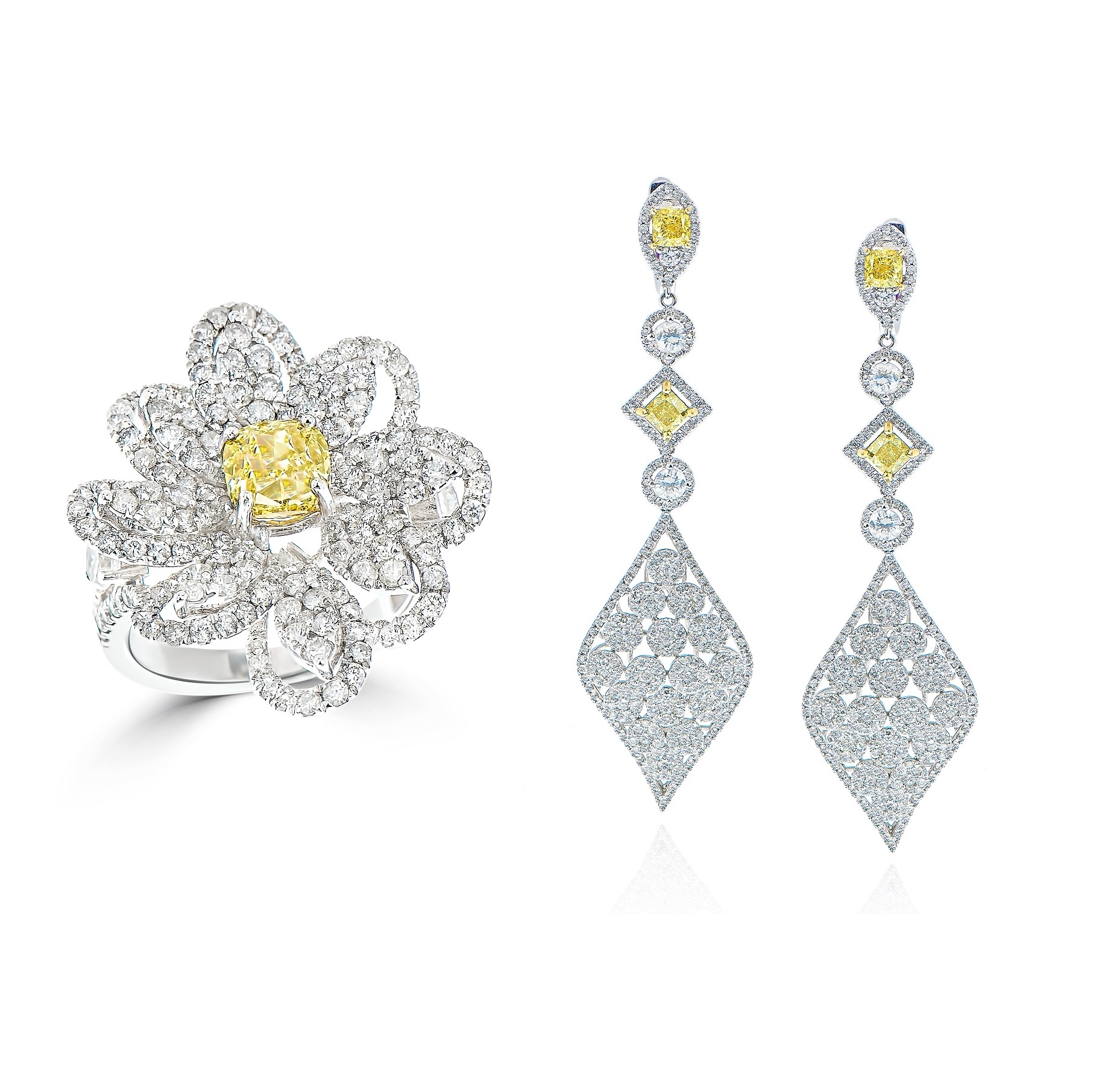 Fancy Yellow Diamond Ring & Earrings Set (12.13ct TW)