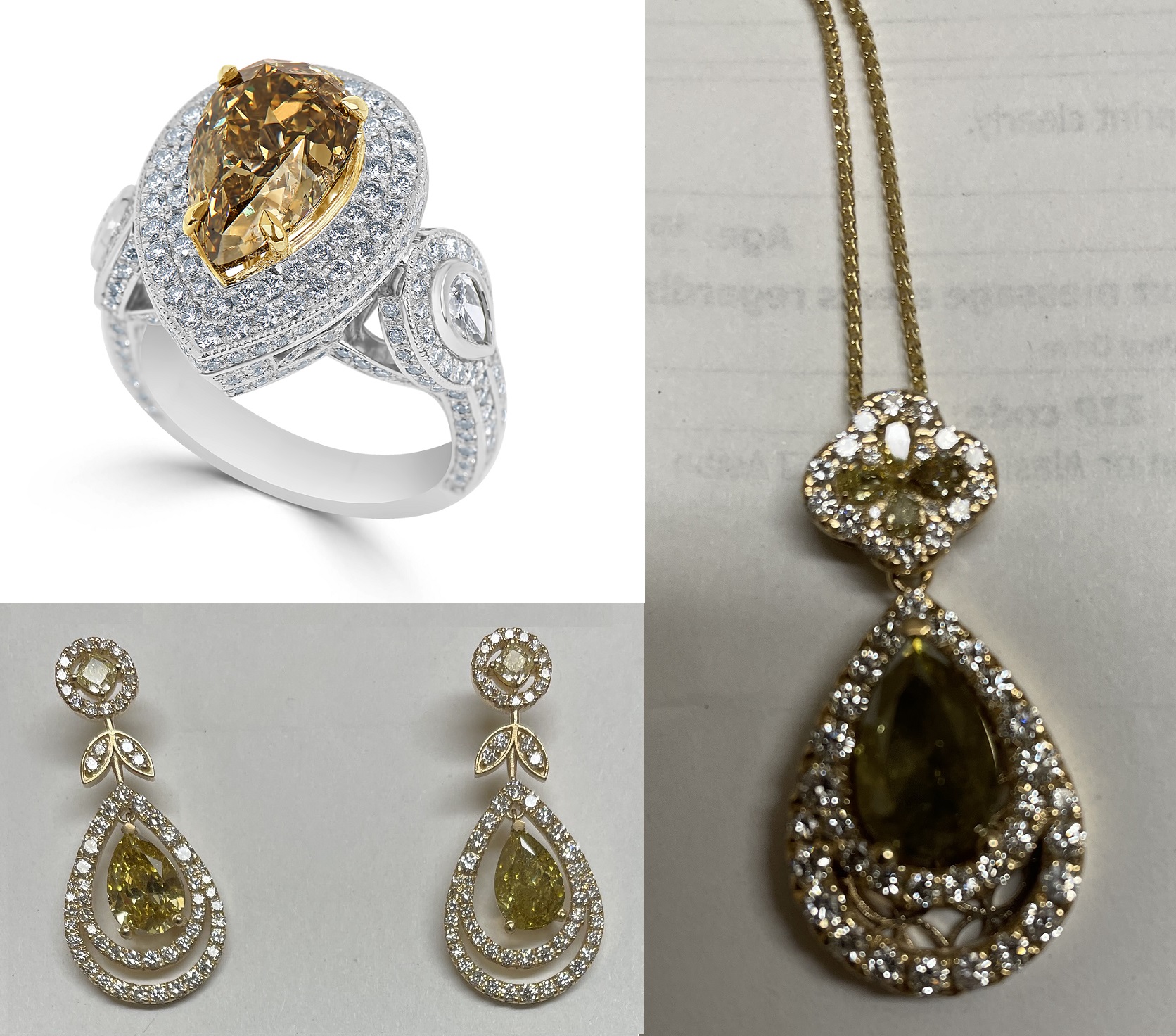 Mixed Fancy Colour & Chameleon Diamond Ring, Pendant & Earrings Set