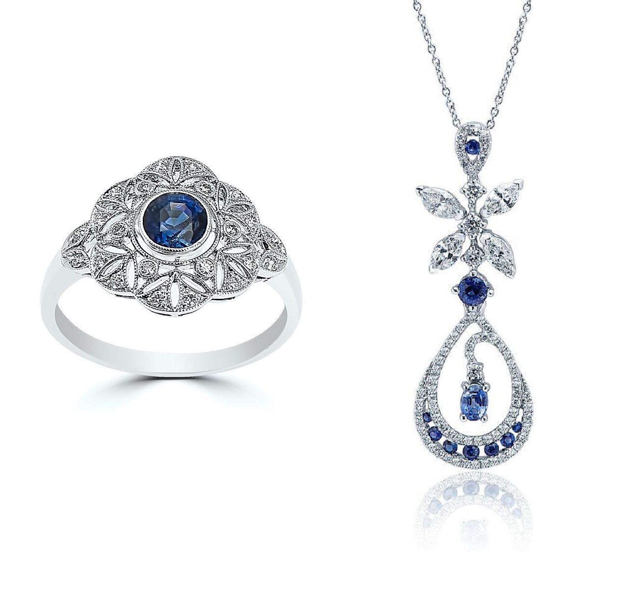 Blue Kashmir Sapphire & Diamond Ring & Pendant Set (3.16ct TW)