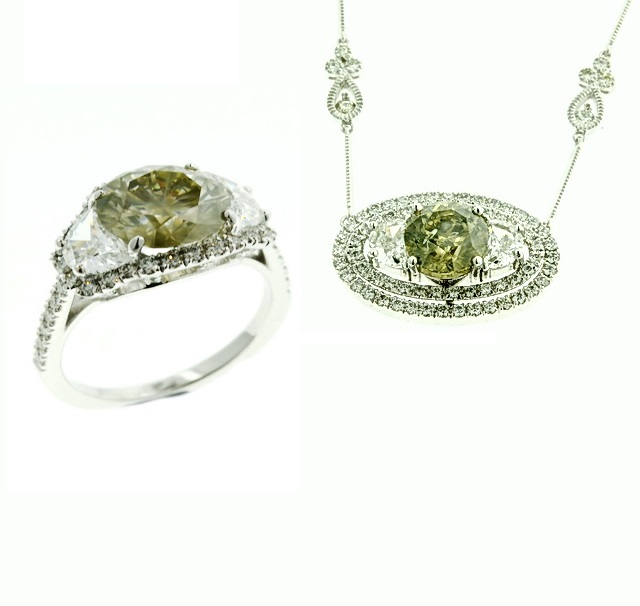 Mixed Fancy Greenish Yellow Diamond Ring & Pendant Set