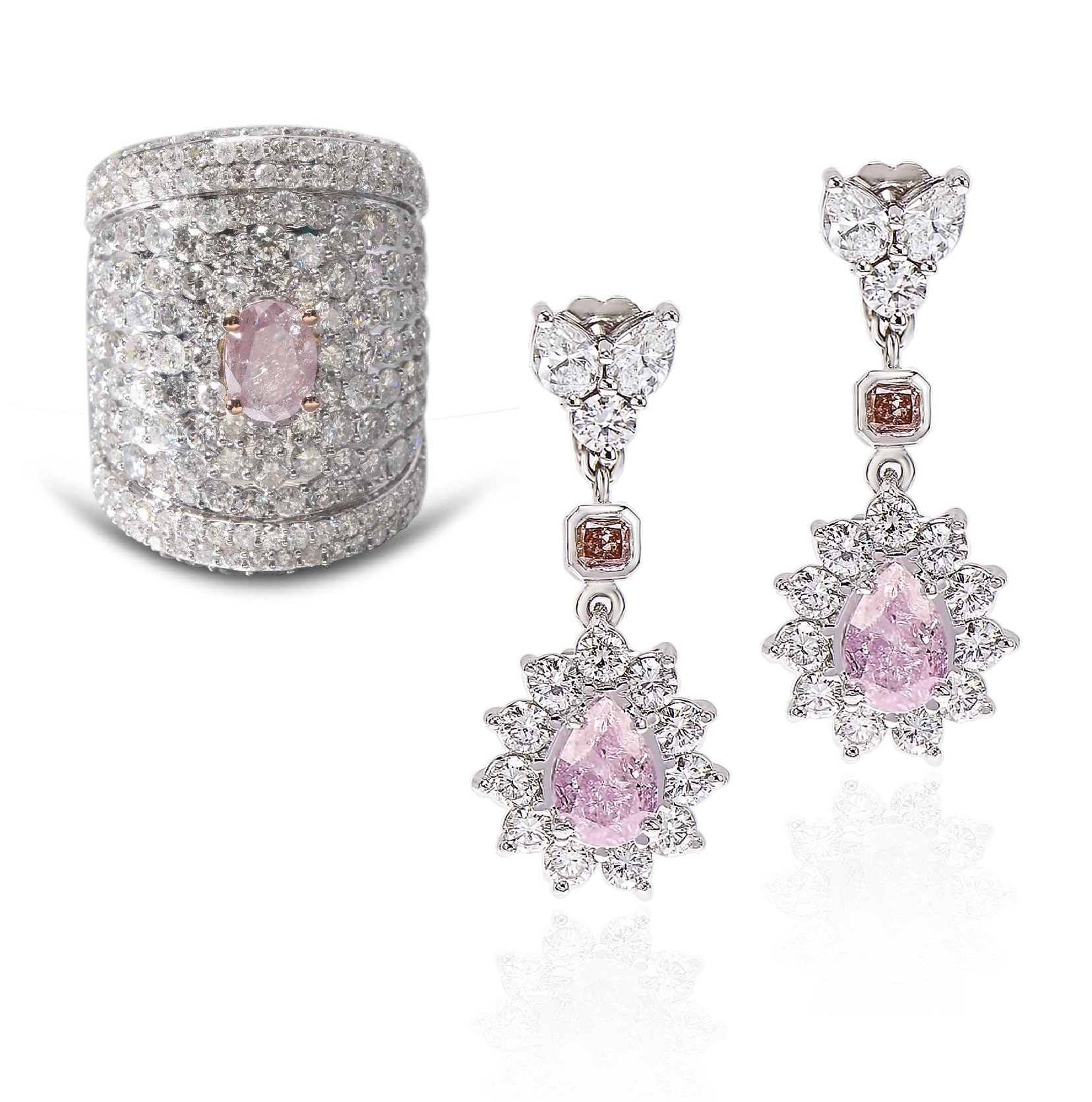 Mixed Fancy Purplish Pink Diamond Ring & Earrings Set (12.96ct TW)