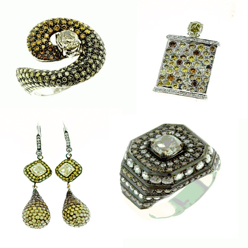 Mixed Yellow & Fancy Greyish Yellow Green Diamond Ring, Necklace, Earrings & Gent’s Ring Set (19.16ct TW)