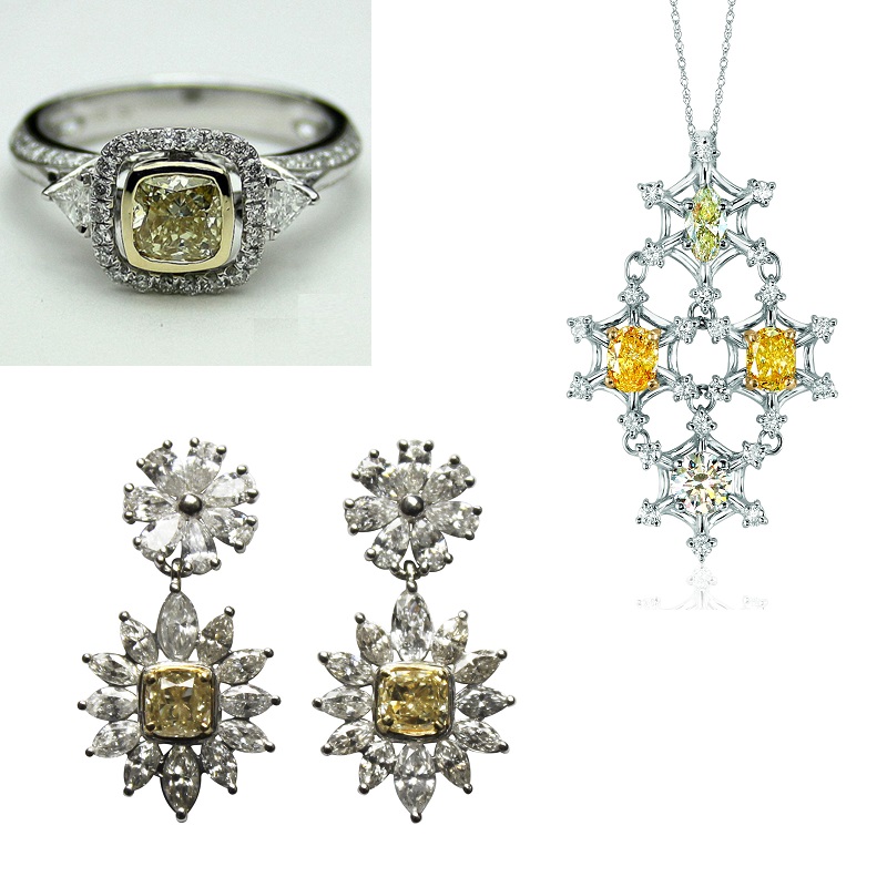 Mixed Fancy Light & Fancy Yellow Diamond Ring, Pendant & Earrings Set