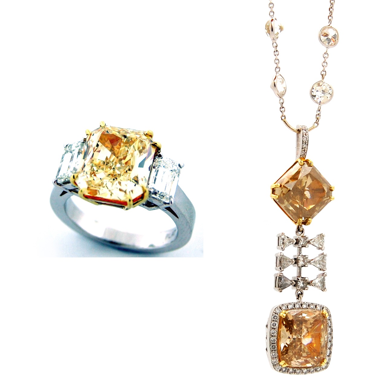 Lady’s Fancy Yellow Diamond Ring & Mixed Fancy Orangy Brown Yellow Pendant Set (24.68ct TW estimated)