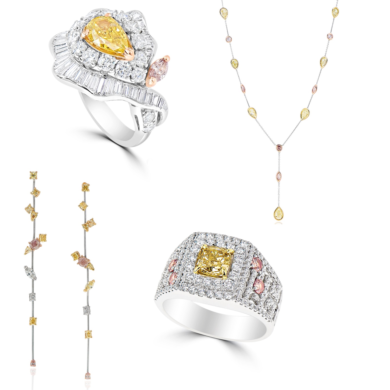 Mixed Argyle, Pink & Yellow Diamond Ring, Pendant, Earrings Set (16.14ct TW)