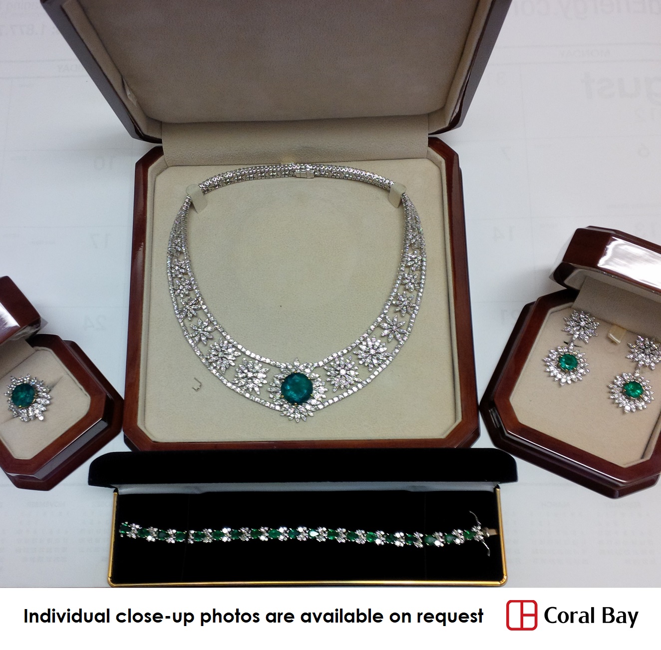 Emerald & Diamond Ring, Necklace, Bracelet & Earrings Set (88.85ct TW)